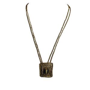 Vintage Gold Beaded Square Tigers Eye Pendant Necklace